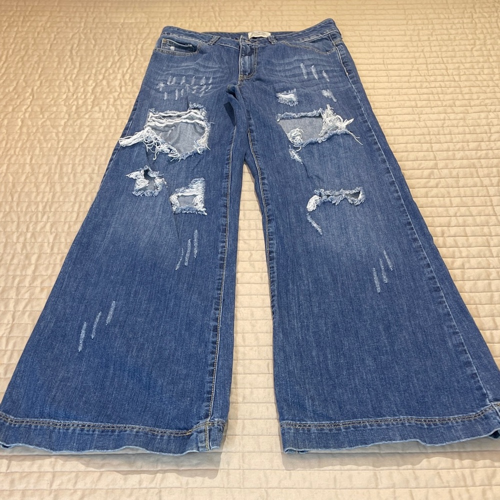 UNIQ BY LITZ WOMENS SIZE 26/3 Distressed Blue Wide-Leg Jeans denim